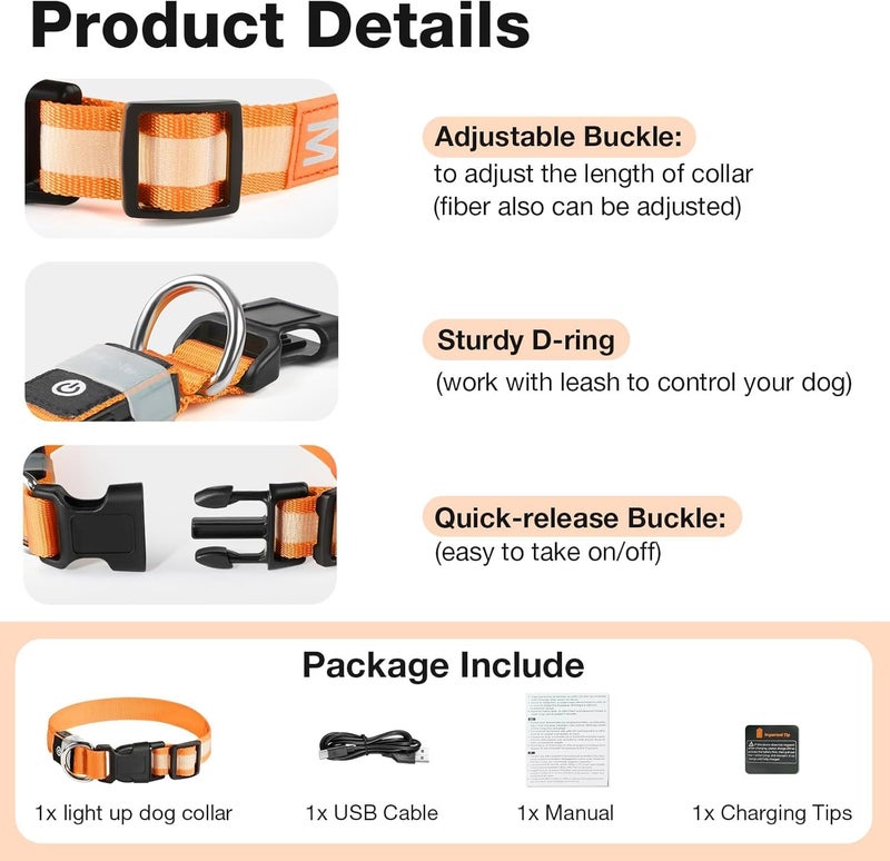 PcEoTllar Light up Dog Collar for Night Walking - LED Dog Collar Light Rechargeable Color Changing, Glow in The Dark Dog Collars Waterproof Glowing Dog Collars for Large Small Medium Dogs - Image 4